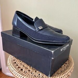 Navy loafer with silver buckle